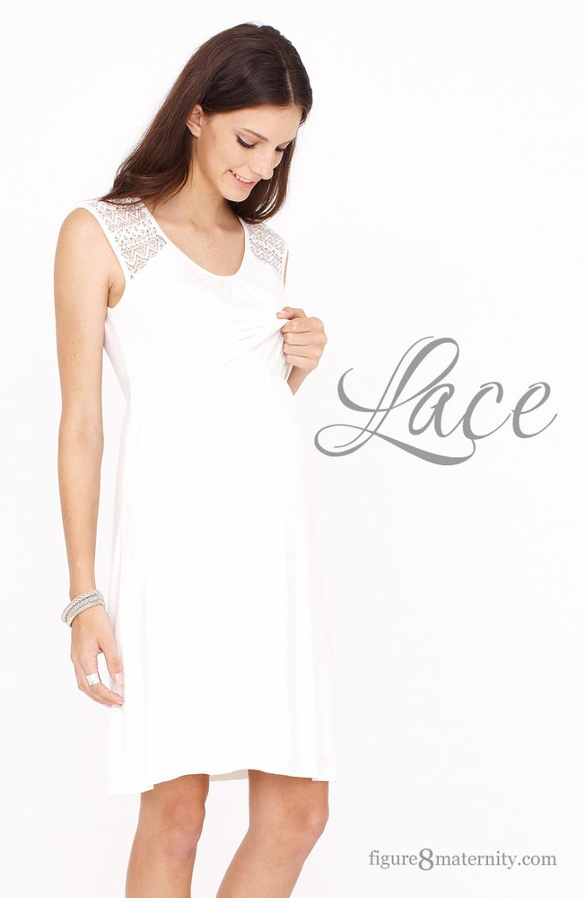Cammie Lace Sleeve Nursing Dress (Cream)