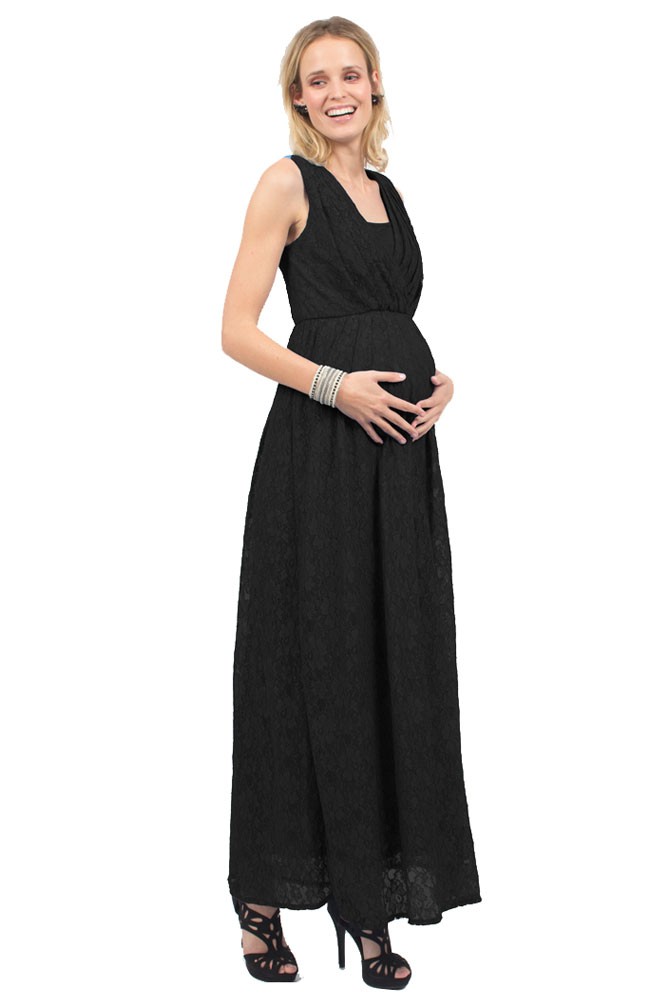 Allyce Full Lace Maxi Maternity & Nursing Dress (Black)