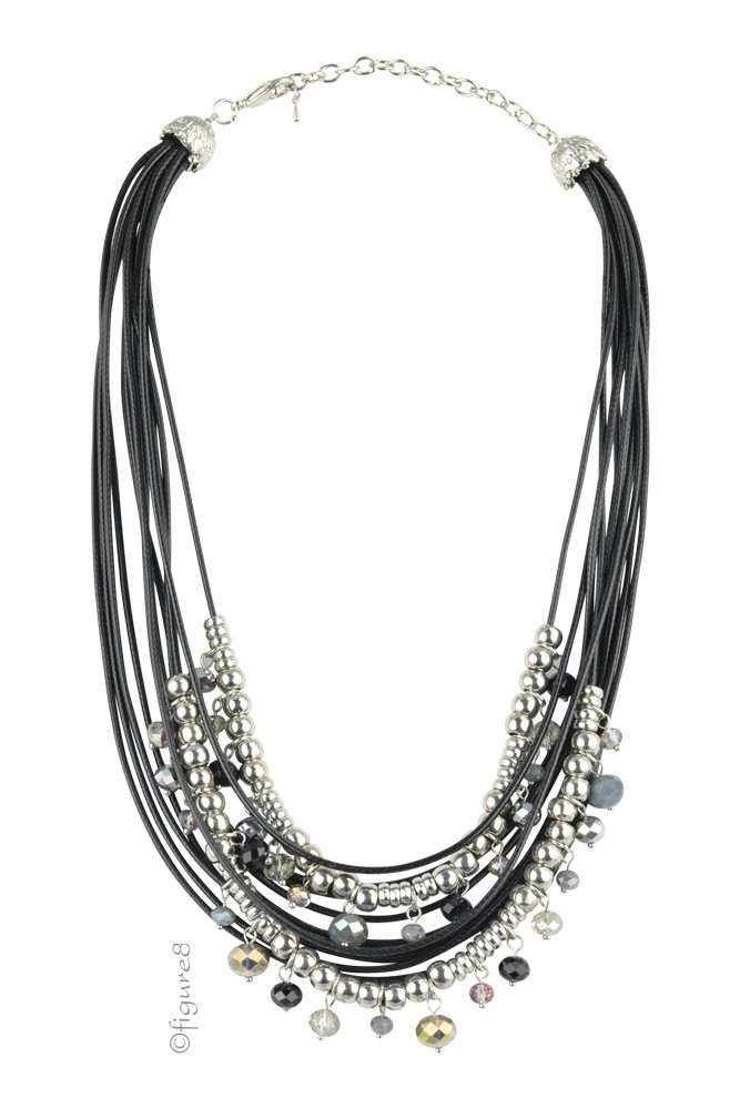 Jaclyn Silver Bead & Black Rope Necklace (Silver & Black)