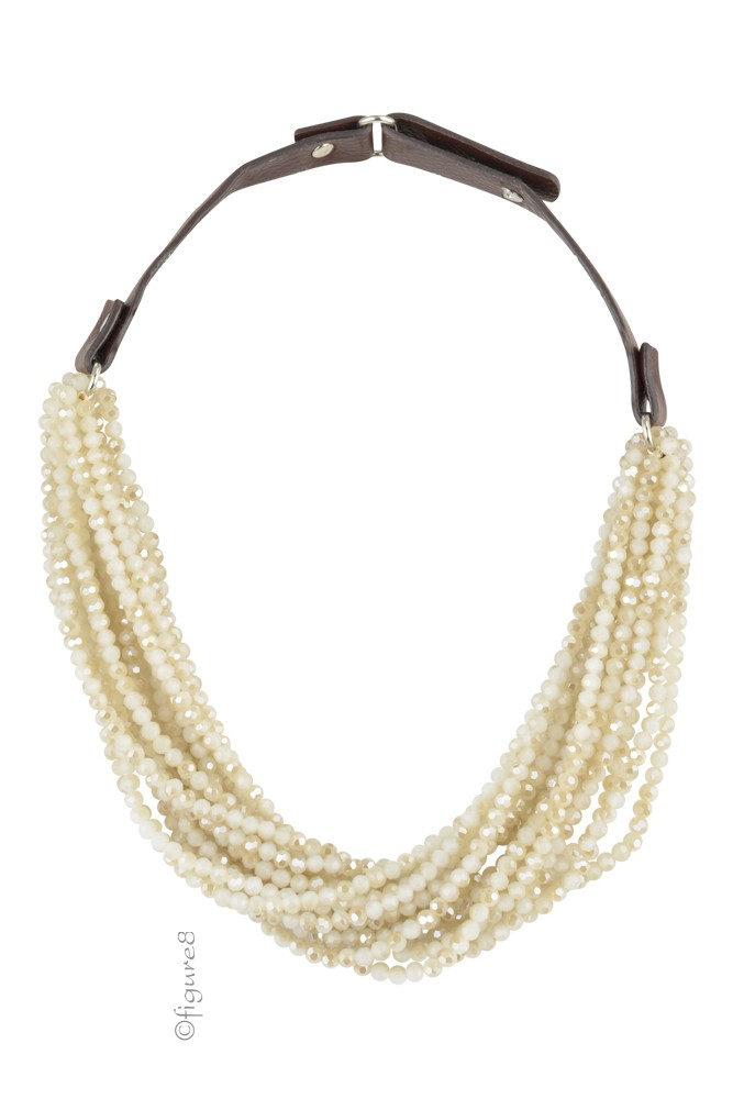 Cora Crystal Pearl Twisted Necklace (Tan & Gold)