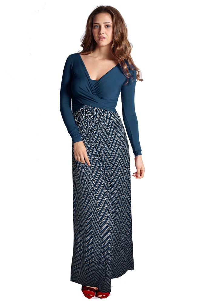 Ava Long Sleeve Wrap Maternity & Nursing Maxi Dress (Dotted ZigZag)