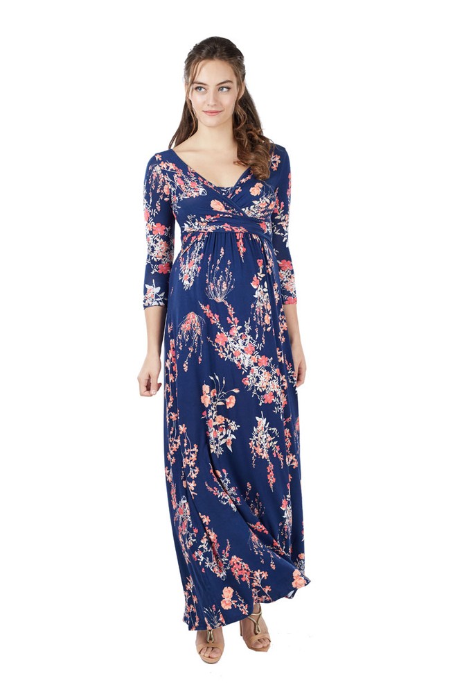 Ava Long Sleeve Wrap Maternity & Nursing Maxi Dress (Floral Wild Blossom)