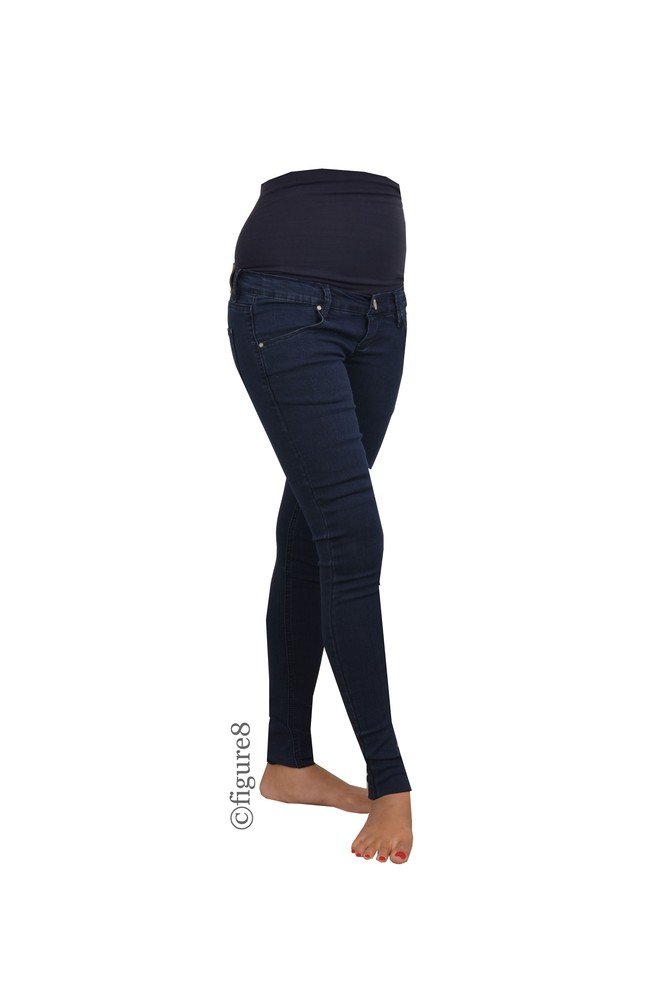 Mia Skinny Over/Under Maternity Jeans (Blue Denim)