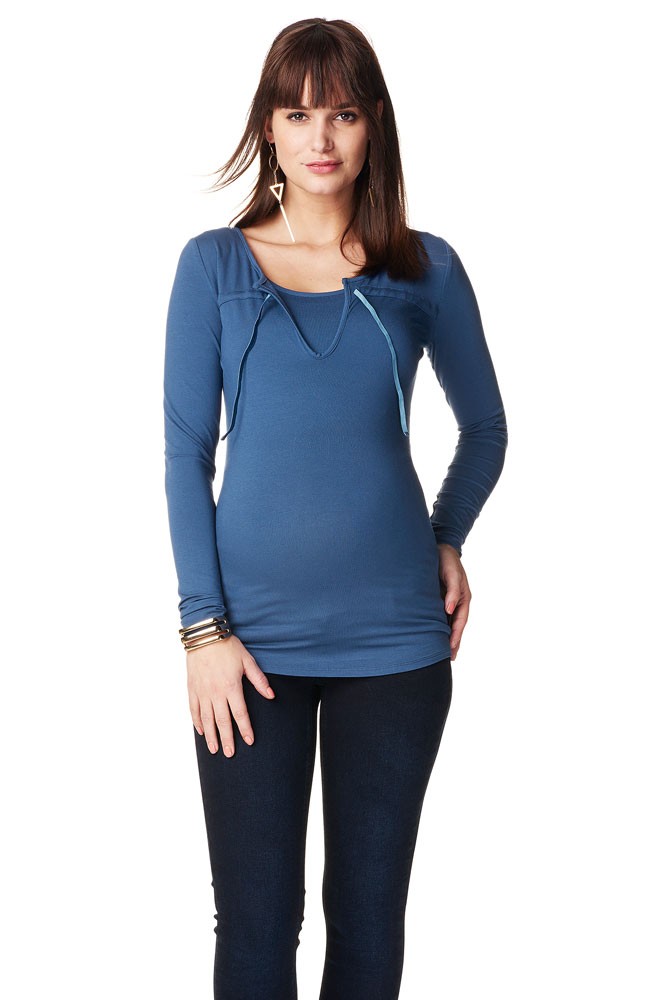 Ana Long Sleeve Maternity & Nursing Top (Dark Petrol)