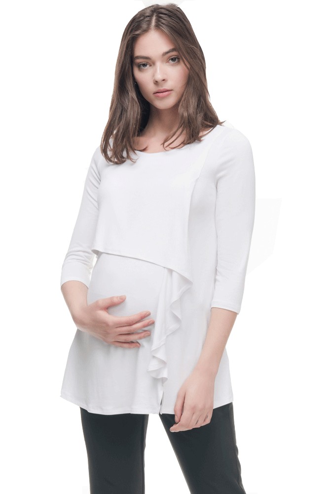 Francine Ruffle Cascade Maternity & Nursing Top (White)