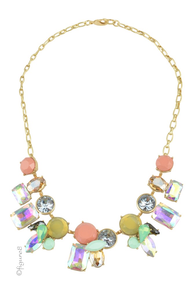 Kylie Jeweled Statement Necklace (Pink, Yellow & Mint)