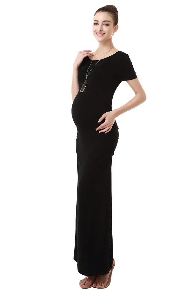 Angie T-Shirt Column Maternity Dress (Black)