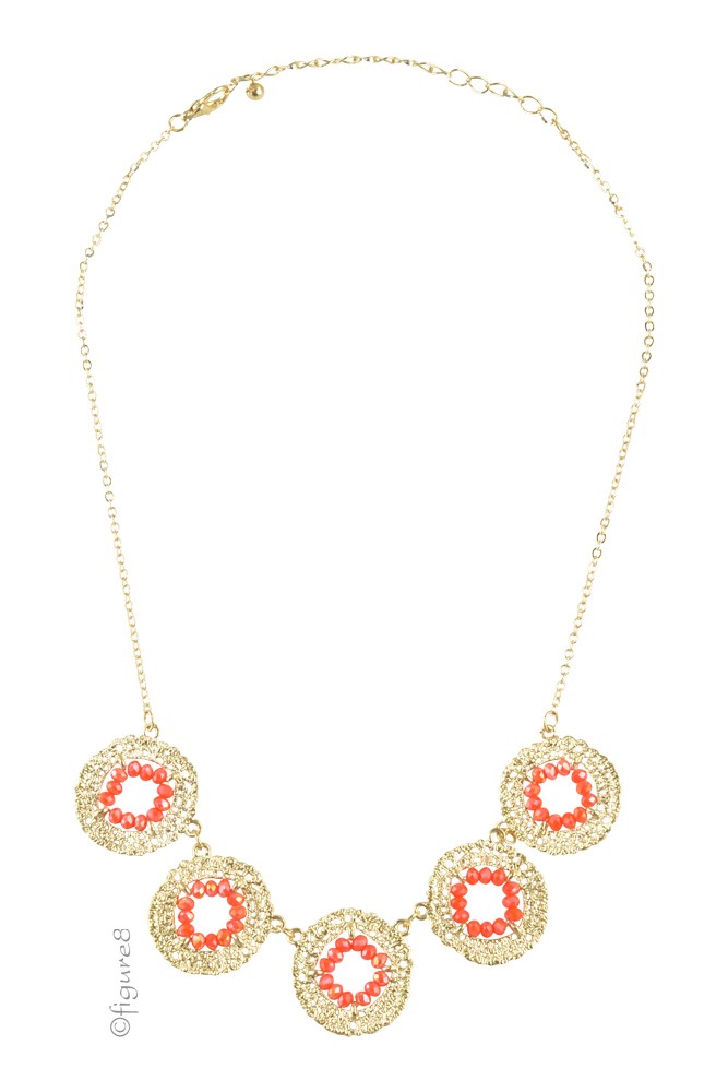 Aiden Wheel Necklace (Gold/Red)