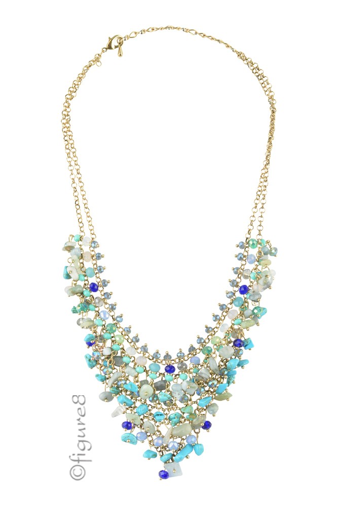 Divine Stone Necklace with Beaded Accents (Blue)