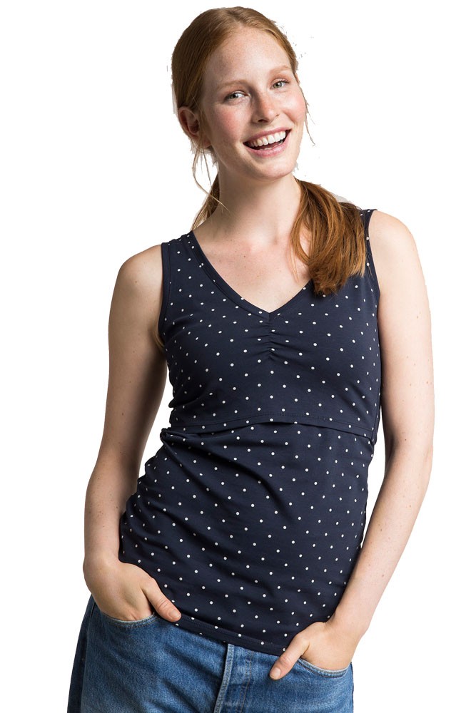 Boob Design Dotted Organic Maternity & Nursing Tank Top (Midnight Blue with Pearl Dots)