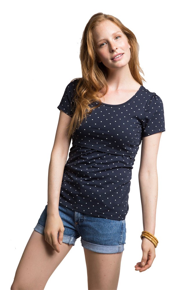 Boob Design Dotted Organic Short Sleeve Maternity & Nursing Top (Midnight Blue with Pearl Dots)