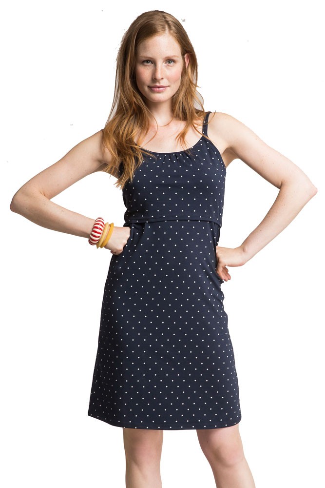 Boob Design Organic Dotted Strappy Maternity & Nursing Dress (Midnight Blue with Pearl Dots)