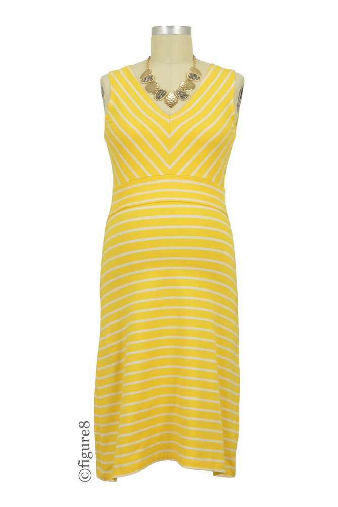 Boob Design Simone Organic Diagonal Stripe Maternity & Nursing Dress (Stripe Sunny Yellow/Off White)