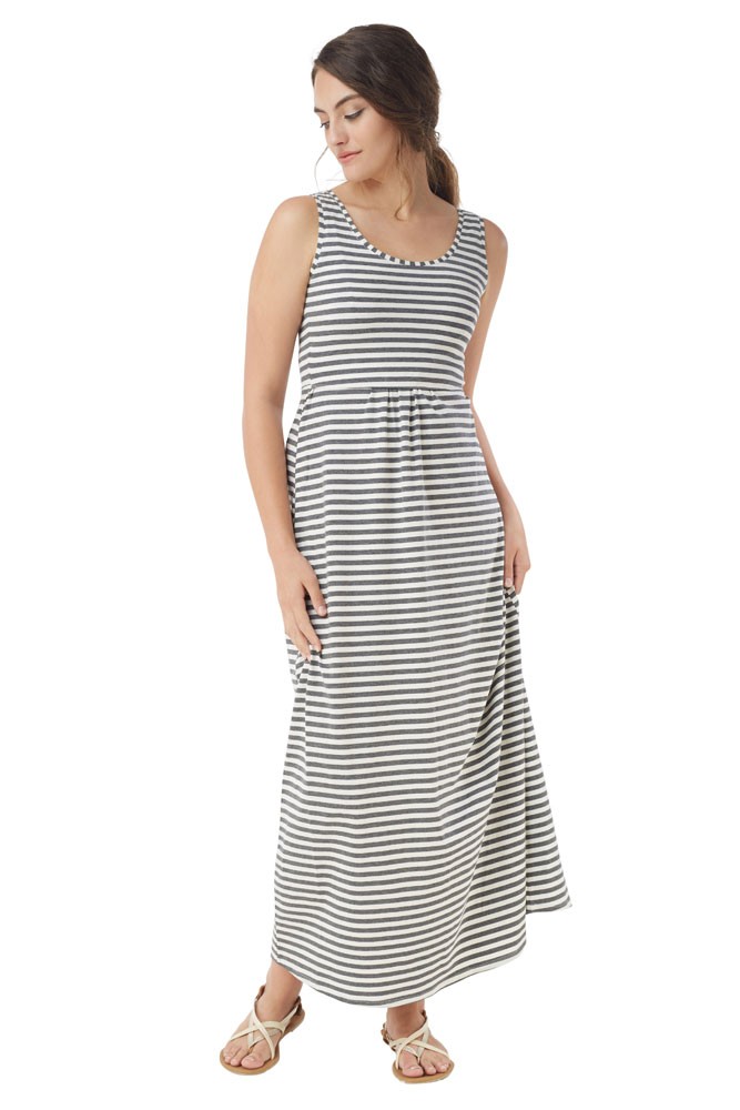 Avery Organic Cotton Maxi Nursing Dress (White Grey Stripes)
