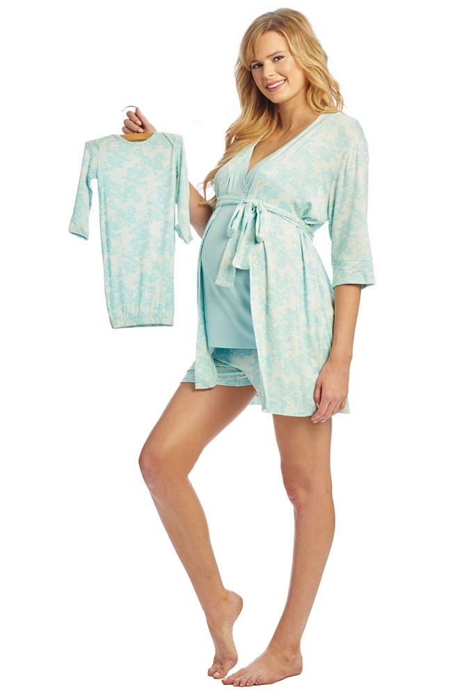 Adalia 5-Pc Nursing PJ Short Set with Baby Gown & Gift Bag (Blue Chantilly)