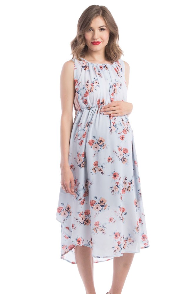 Adeline Grecian Maternity & Nursing Dress (Sky Floral Print)