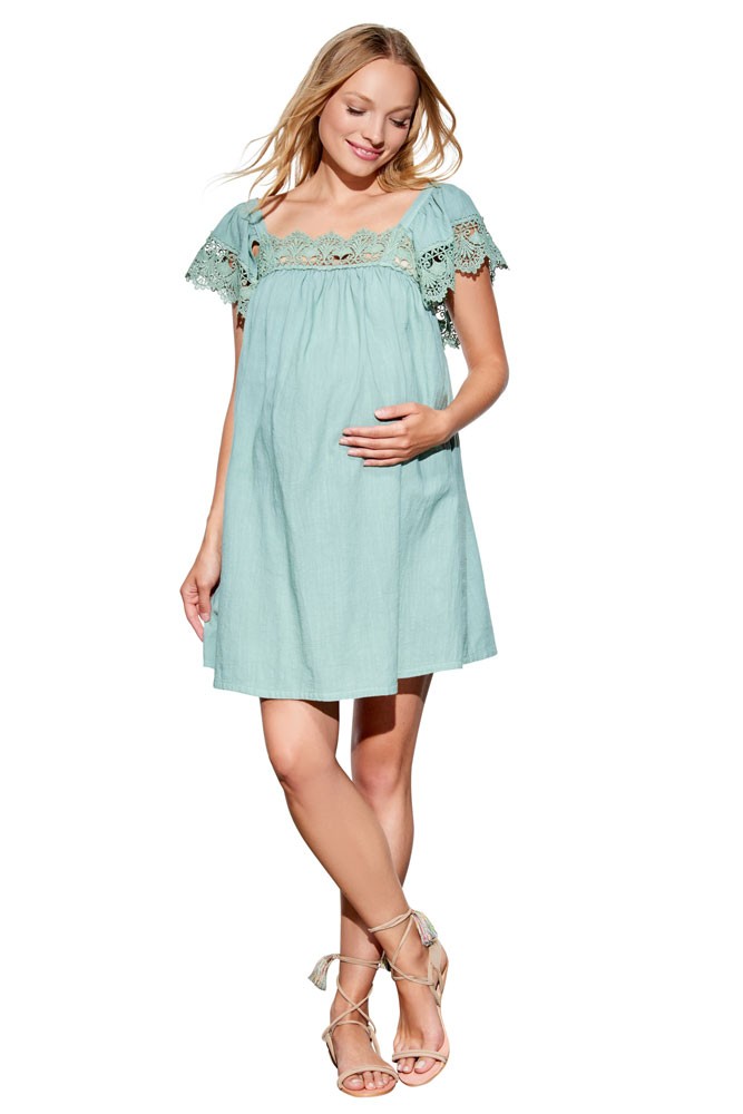 Nora Crochet Cotton Baby Doll Maternity Dress (Palm Green)