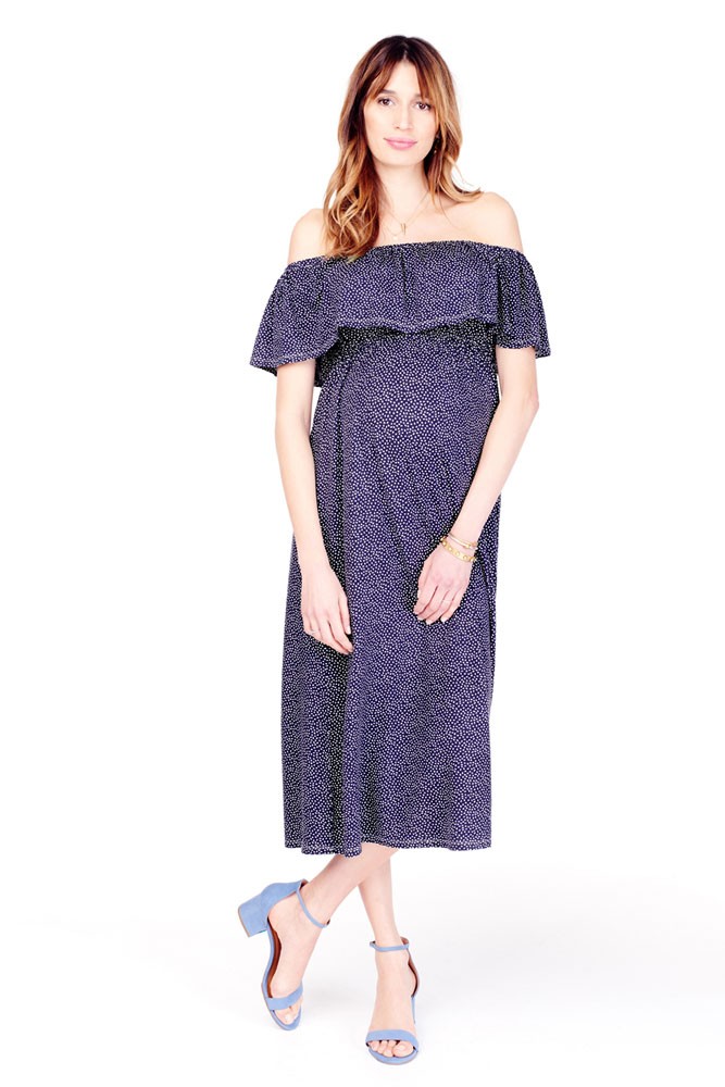 Ingrid & Isabel Off-the-Shoulder Midi Maternity Dress (Tossed Petal Print)