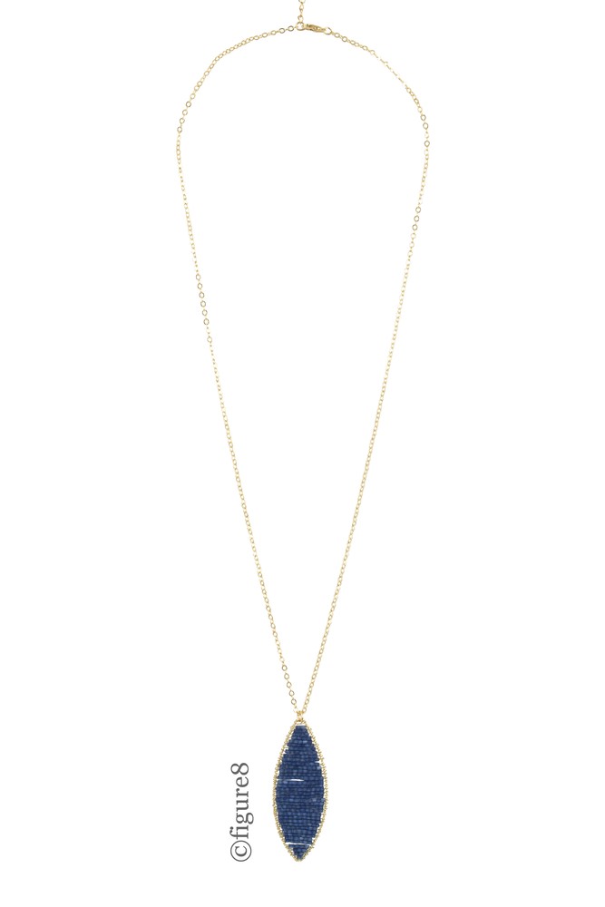 Crystal Beaded Long Necklace (Blue)