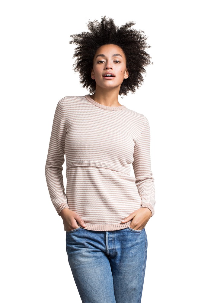 Boob Design Francis Organic Knitted Striped Maternity & Nursing Sweater (Powder Beige/Off-White)