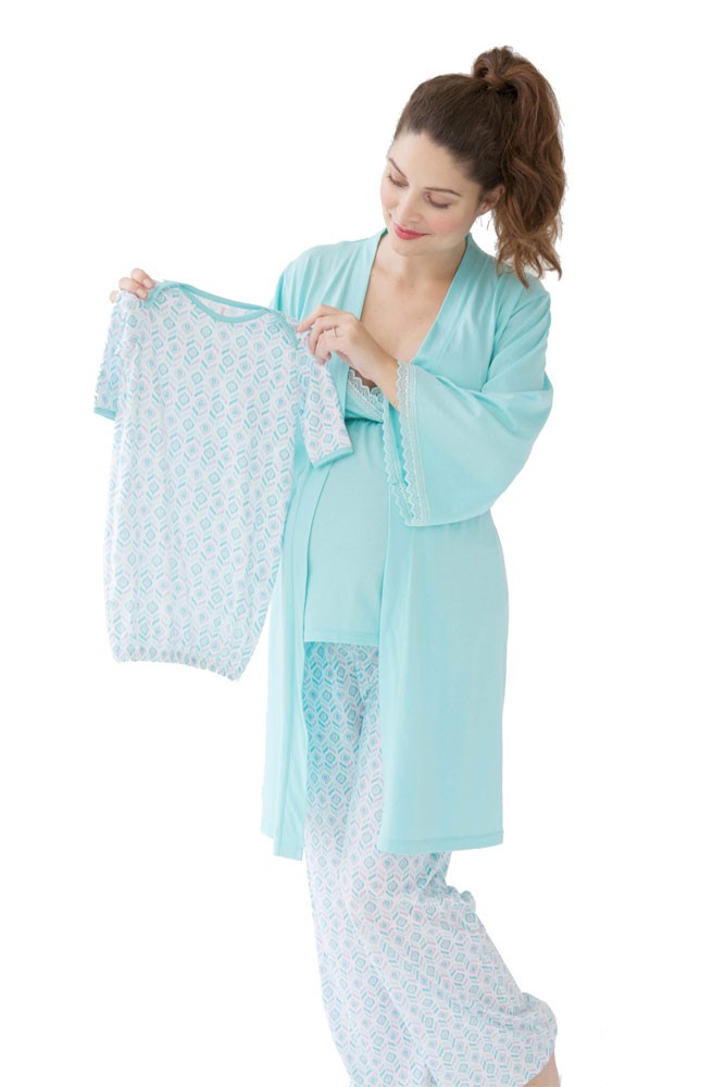 Belabumbum Ondine 4-Piece Maternity & Nursing Cami PJ, Robe & Baby Set (Ondine)
