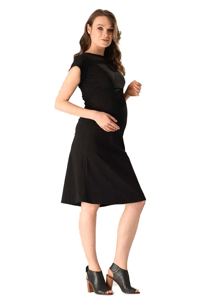 Layla Mesh Back Maternity & Nursing Dress (Black)