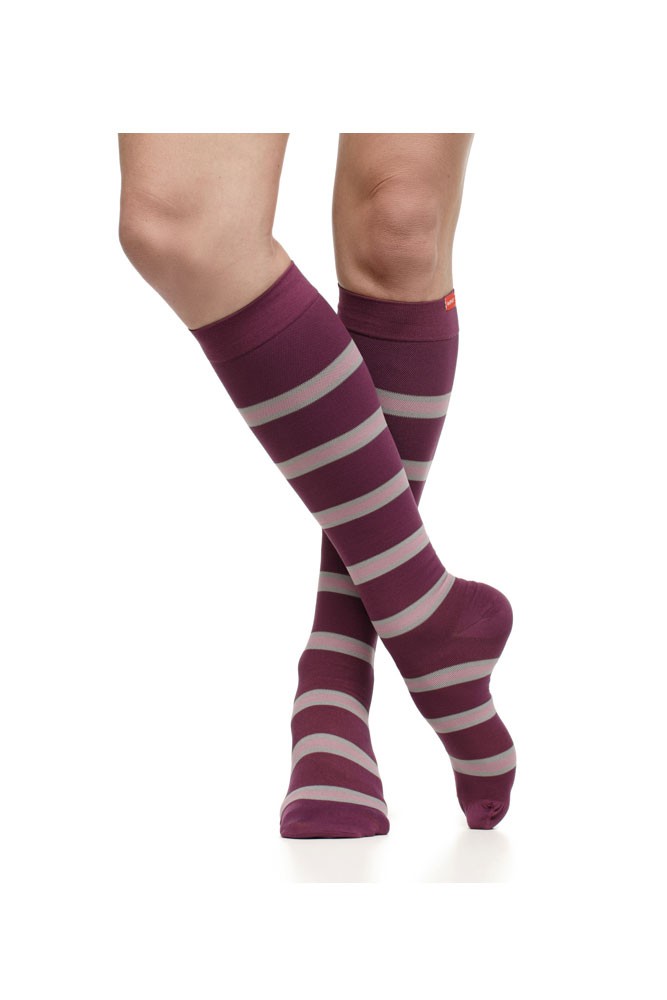 Vim & Vigr 20-30 mmHg Women's Stylish Compression Socks - Nylon (Plum & Mauve Stripe)