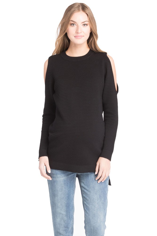 Stella Cold Shoulder Ribbed Maternity Sweater (Black)