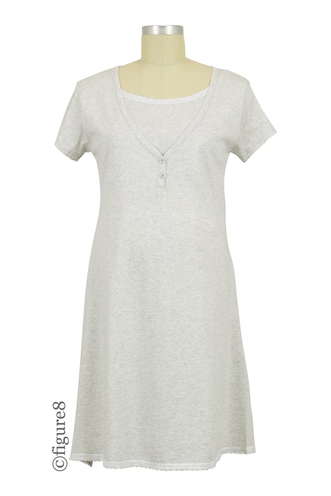 Spring Maternity Jacklyn Maternity & Nursing Short Sleeve Cotton Night Gown (Heather Grey)