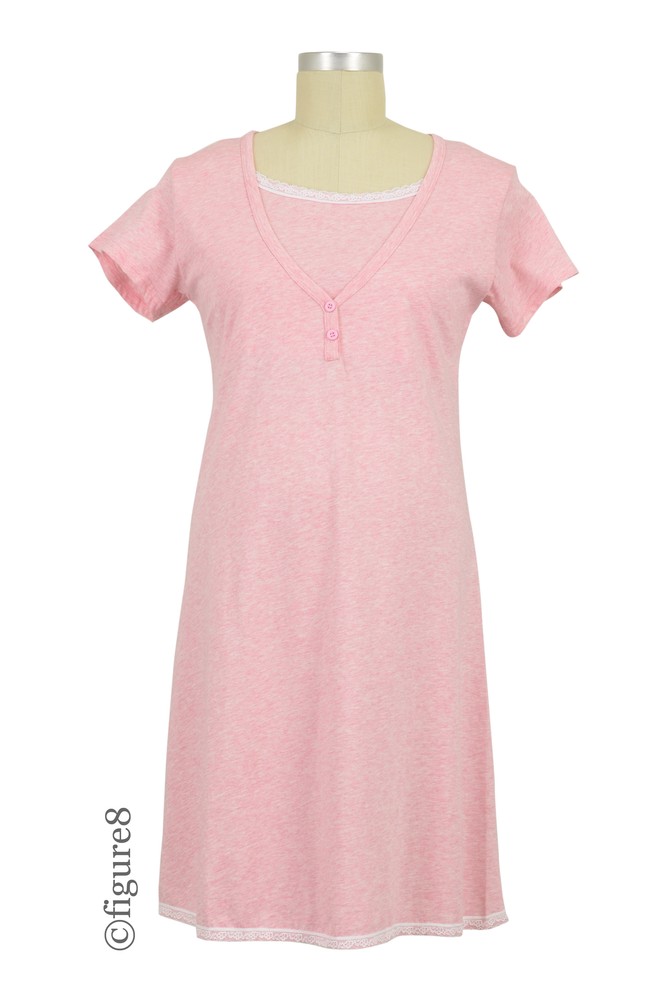 Spring Maternity Jacklyn Maternity & Nursing Short Sleeve Cotton Night Gown (Heather Pink)