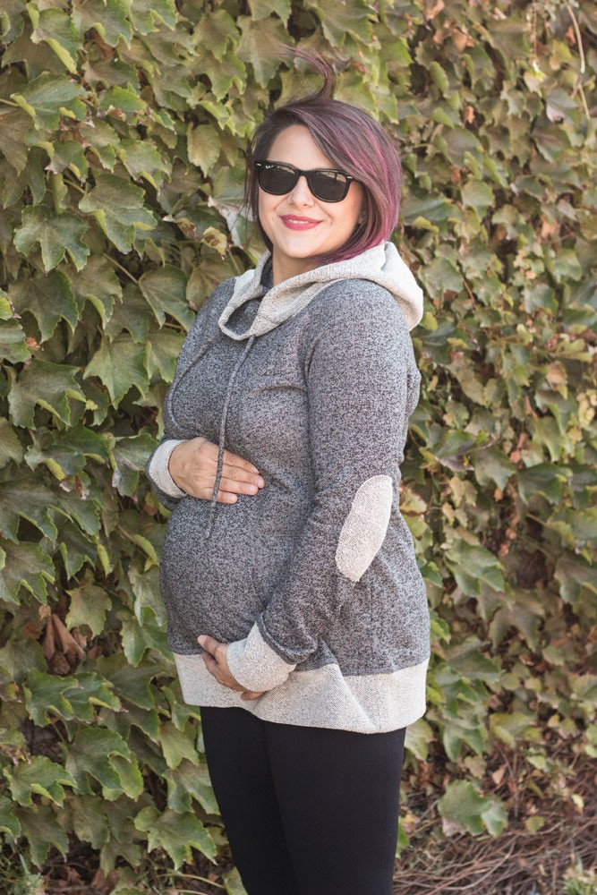 Penelope Cowl Neck Hooded Maternity Sweatshirt (Gray)