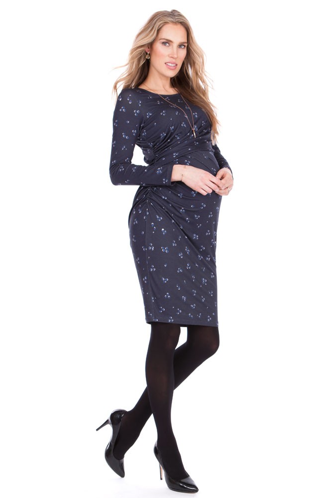 Seraphine Elsie Maternity & Nursing Dress (Navy/Blue Print)