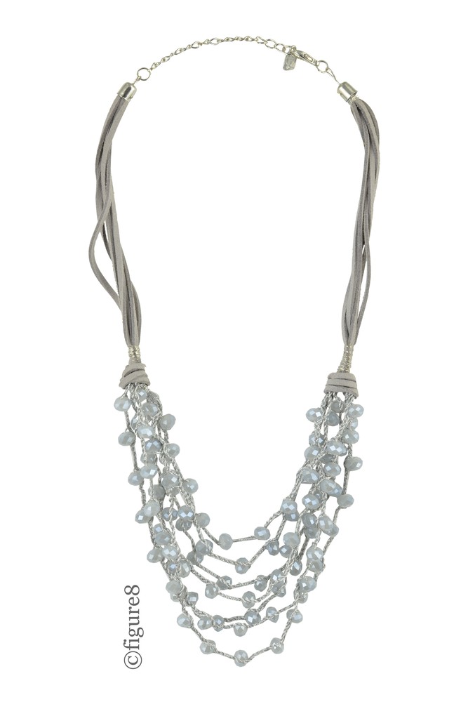 Grey Rope Necklace with Layered Beading (Grey)