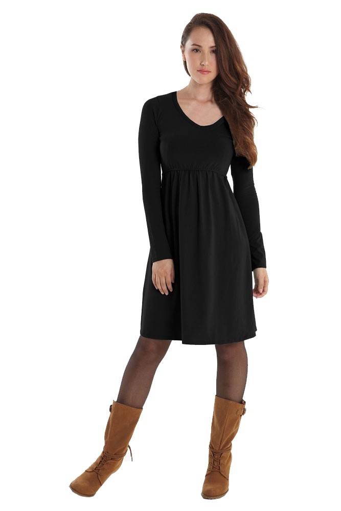 Avery Organic Must-Have Long Sleeve Nursing Dress (Black)
