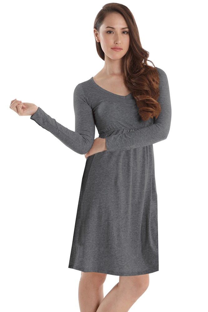 Avery Organic Must-Have Long Sleeve Nursing Dress (Heather Charcoal)