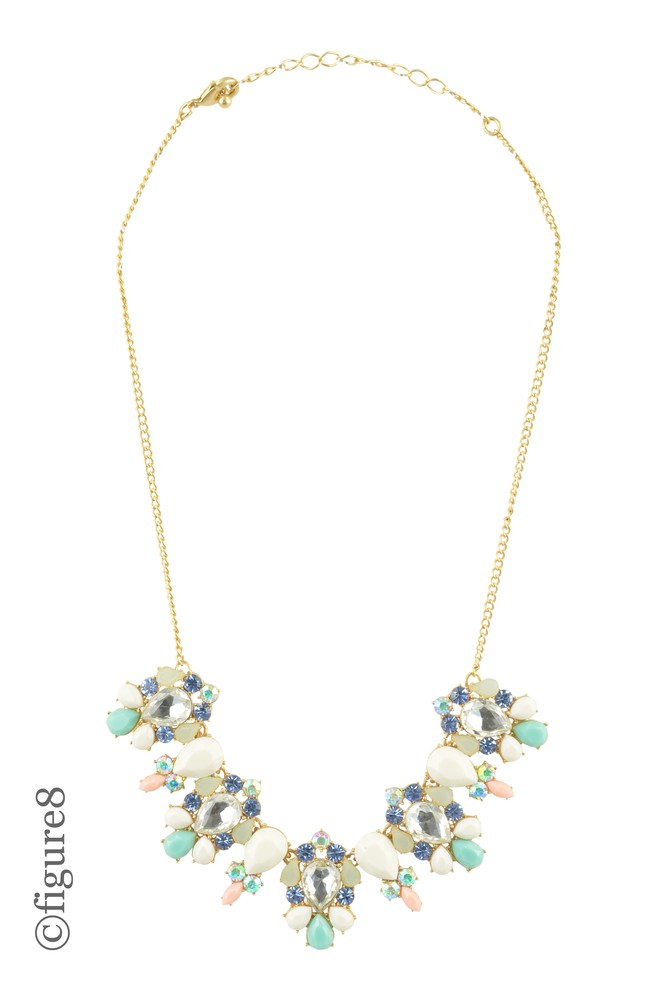 Pastel Jeweled Statement Necklace (Green & Pink)