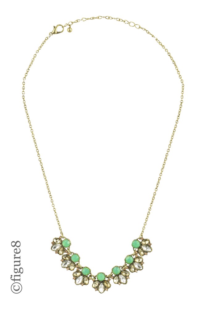 Green Beeded Necklace with Faux Diamonds (Green w/ Shiny Accents)