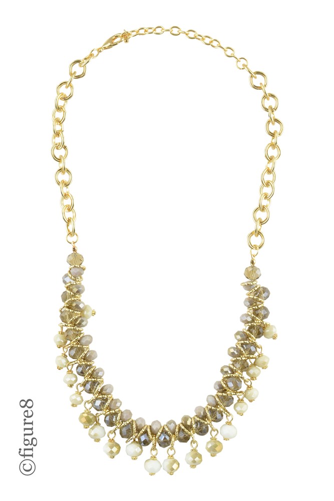 Multi-beaded Gold Mini Bib Necklace (Grey & White & Gold)