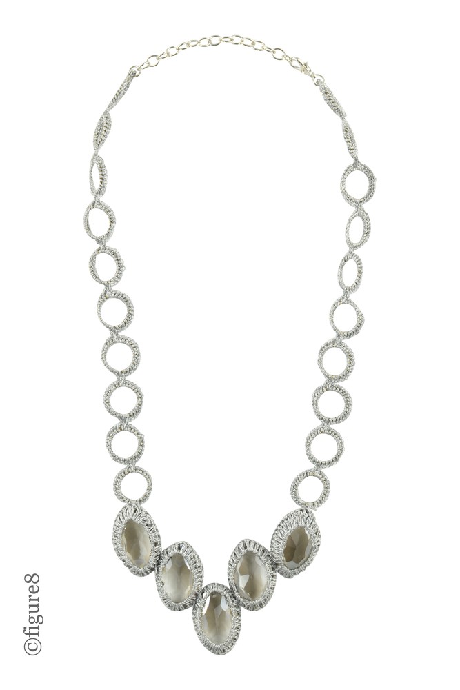 Silver Rope Necklace with Faux Jewels (Grey Rope)