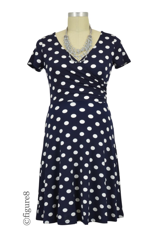 Minnie Polka Dotted Nursing Friendly Dress (Navy)