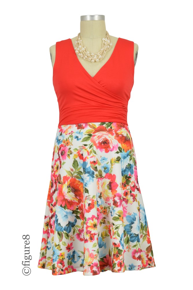 Maia Floral Scuba-Knit A-Line Nursing Friendly Dress (Red Floral)