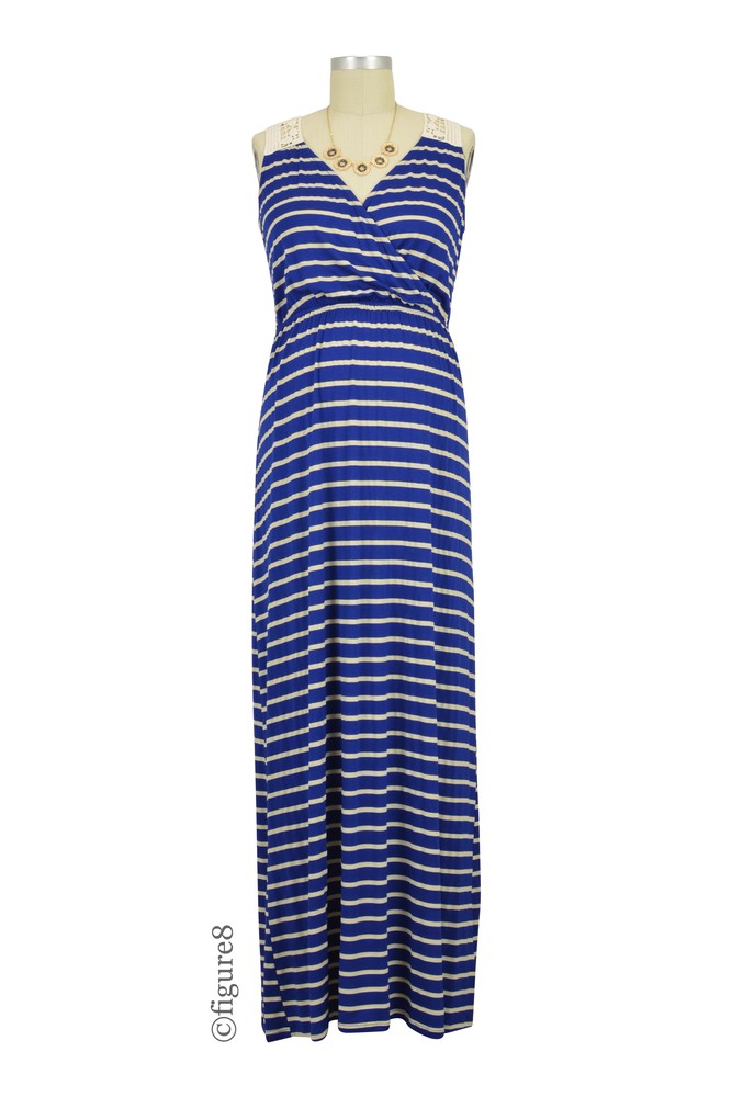 Sabrina Stripes Drop Waist Nursing Friendly Maxi Dress (Royal Blue Stripes)