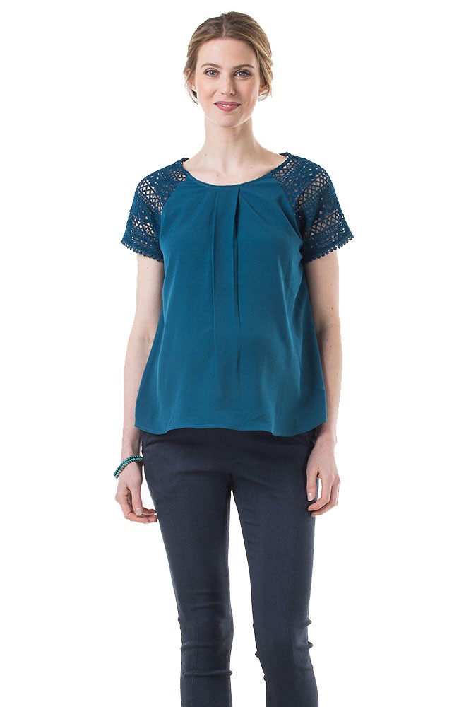 Clementina Crochet Lace Sleeve Nursing Top (Teal)