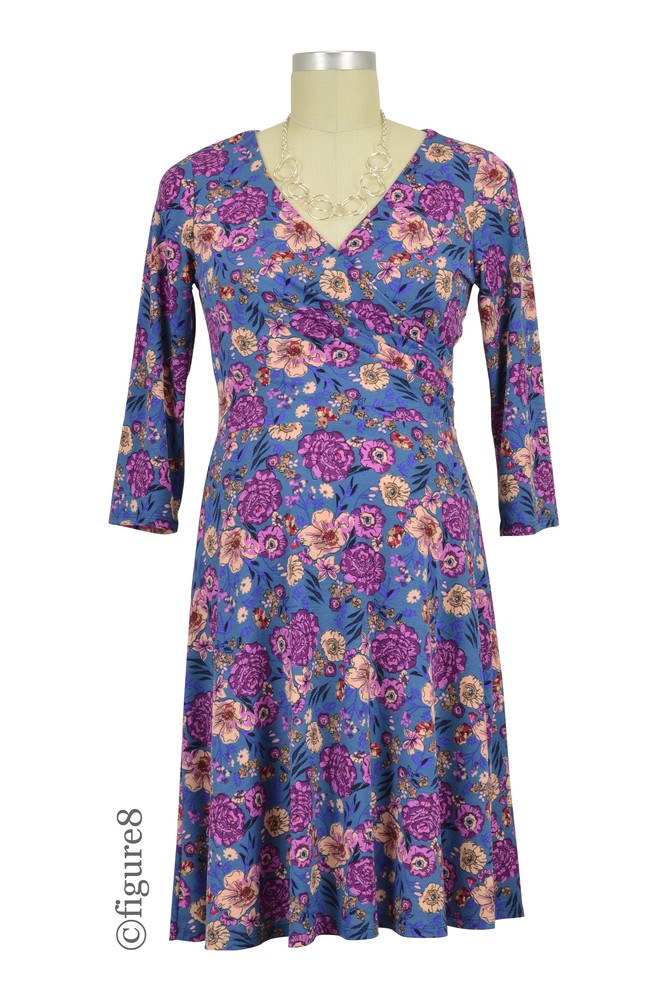 Lauren 3/4 Sleeve Nursing Friendly Floral Print Dress (Denim Floral)