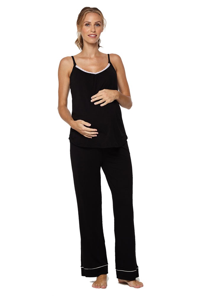 Belabumbum Lounge Chic Maternity & Nursing 3-pc. Pajama & Robe Set (Black)