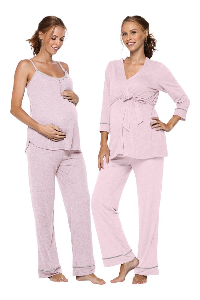 3-Piece Maternity Loungewear Set - Maternity Robe + Pajama Set