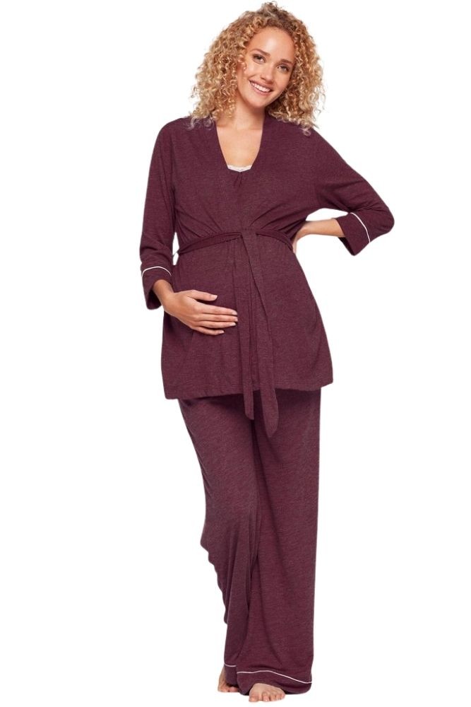 Belabumbum Lounge Chic Maternity & Nursing 3-pc. Pajama & Robe Set (Antique Rose)