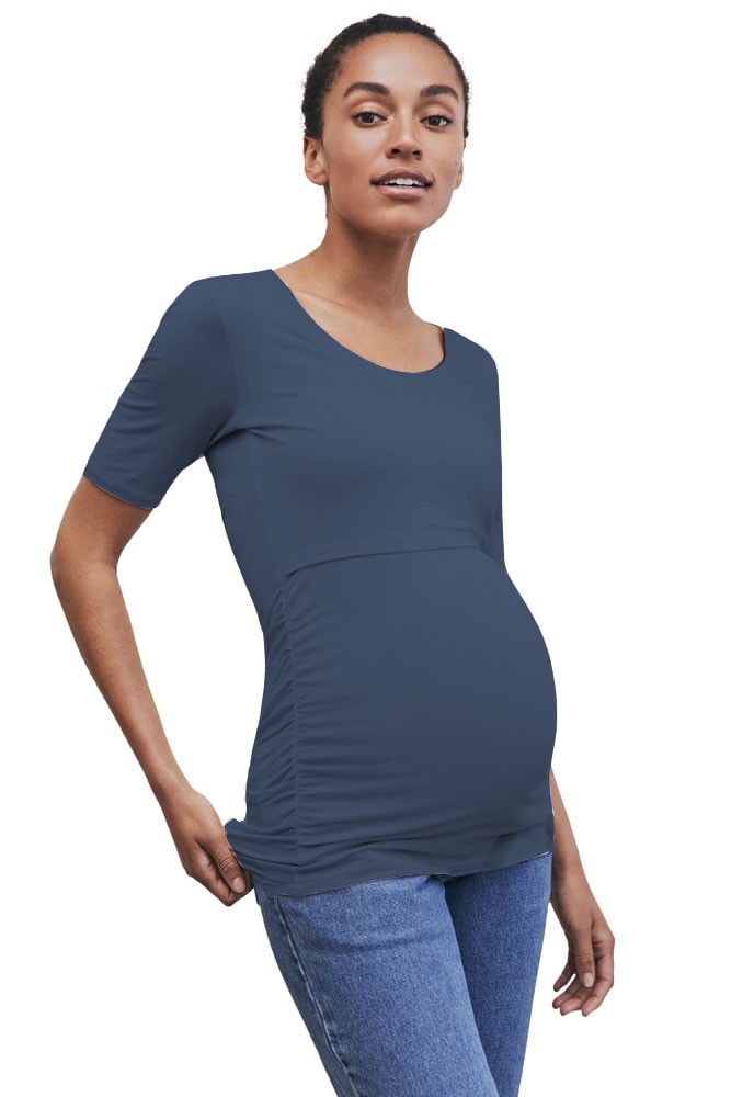 Boob Design Flatter Me Ruched Short Sleeve Maternity & Nursing Top (Saragasso)
