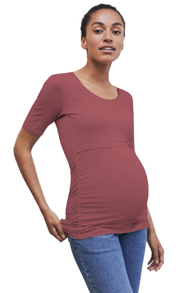 Boob Design Flatter Me Ruched Short Sleeve Maternity & Nursing Top (Pompei Red)