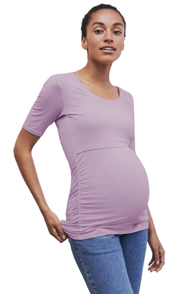 Boob Design Flatter Me Ruched Short Sleeve Maternity & Nursing Top (Lavender)